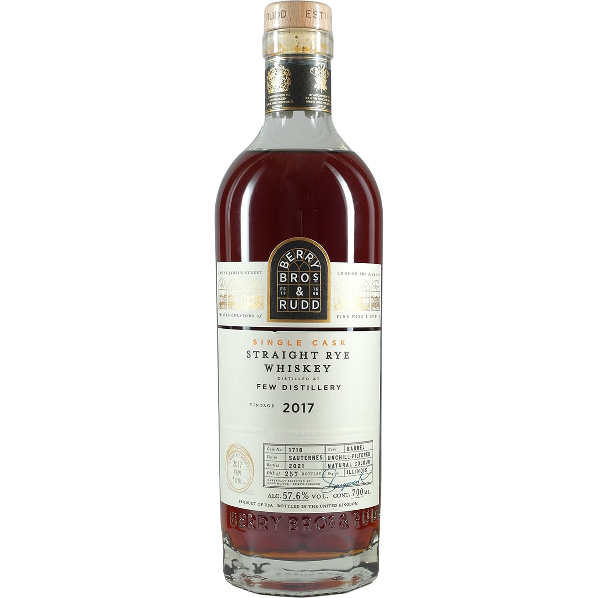 Berry Bros & Rudd FEW Streight Rye Whiskey Sauterns Single Cask #1718 2017
